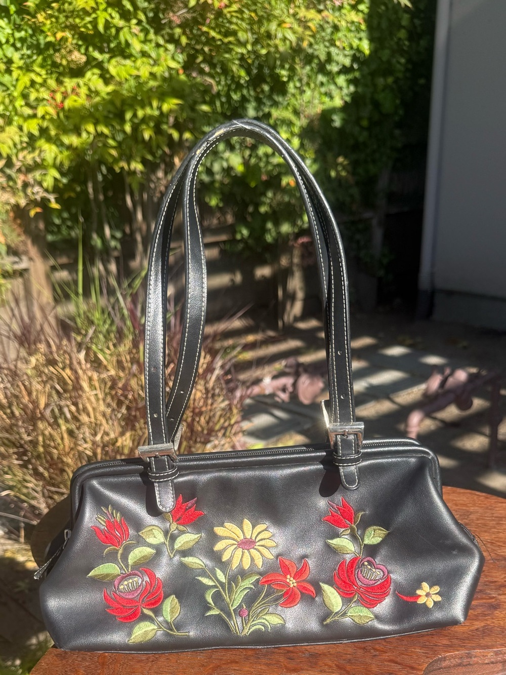 Vintage Black Floral Embroidered Shoulder Bag